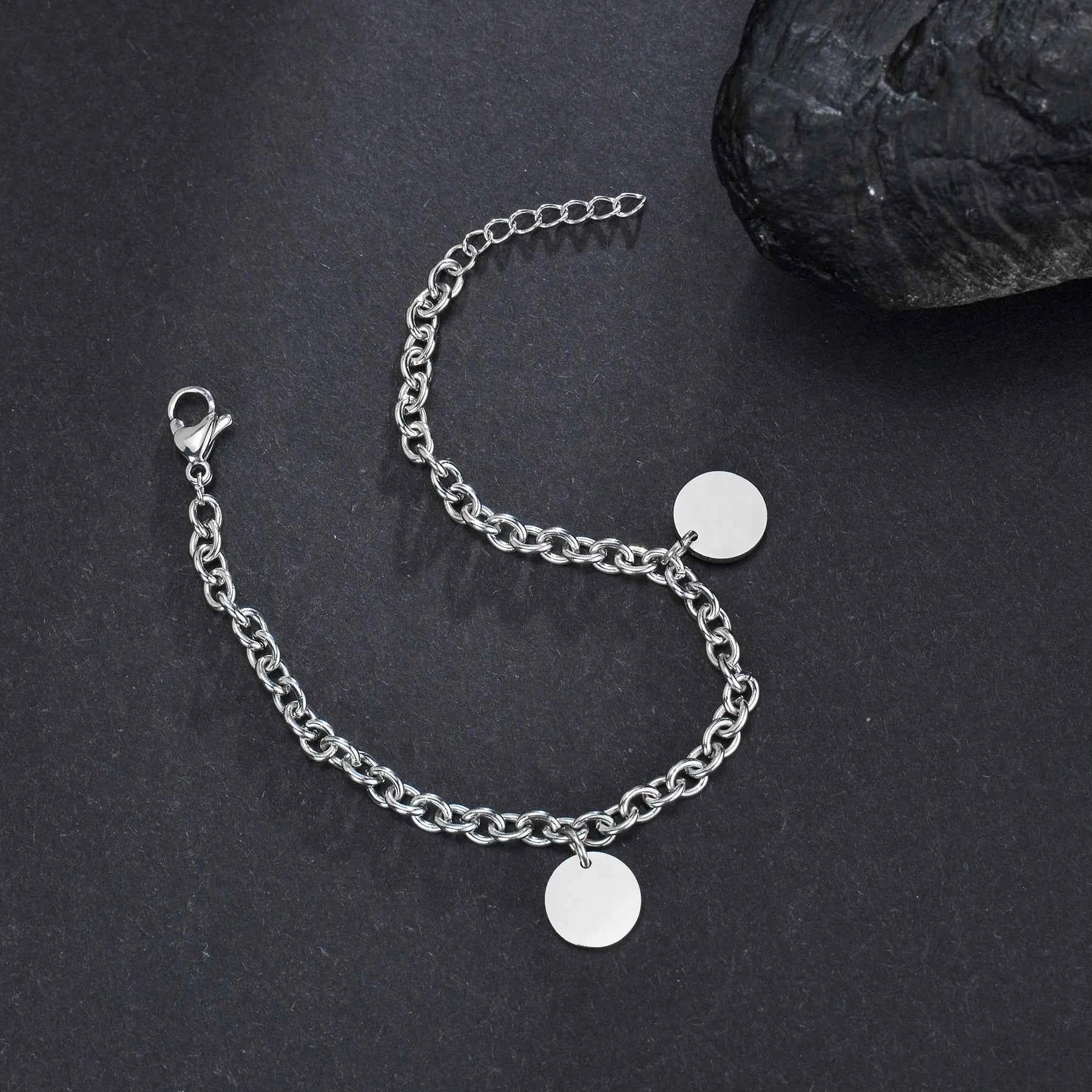 Engraved Name Thick Figaro Chain Bracelet - Stainless Steel
