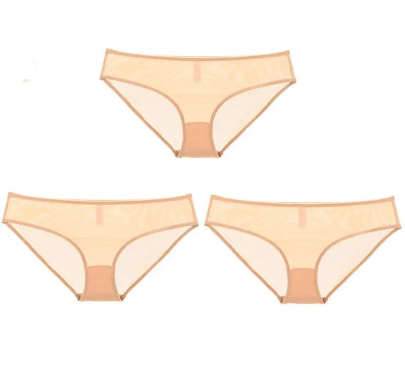 Hollow-Out Net Yarn Brief Trio - Black - SHOPPERS' CASTLE