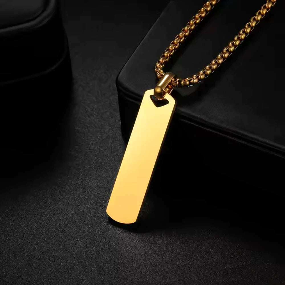 Engrave Name Rectangle Bar Necklace - Link Chain Pendant - SHOPPERS' CASTLE