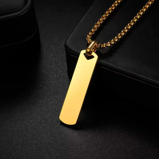 Engrave Name Rectangle Bar Necklace - Link Chain Pendant - SHOPPERS' CASTLE