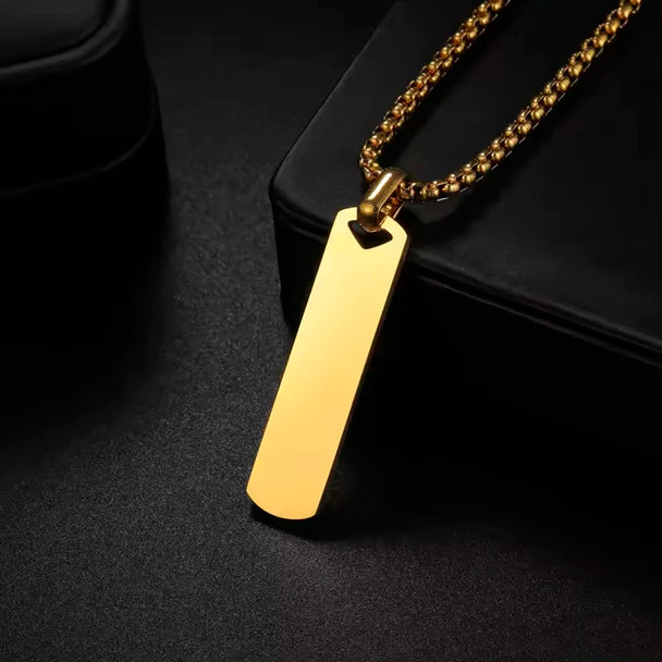 Engrave Name Rectangle Bar Necklace - Link Chain Pendant - SHOPPERS' CASTLE