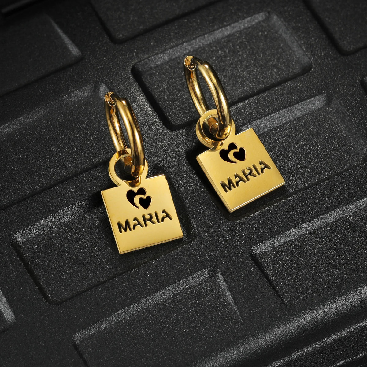 Custom Hollow Heart Name Earrings - Stainless Steel - SHOPPERS' CASTLE