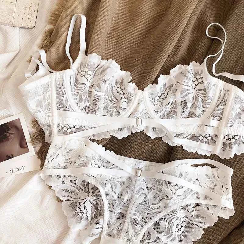 Hollow Lace Ultra-Thin Push-Up Bra Set - Plus Size C/D