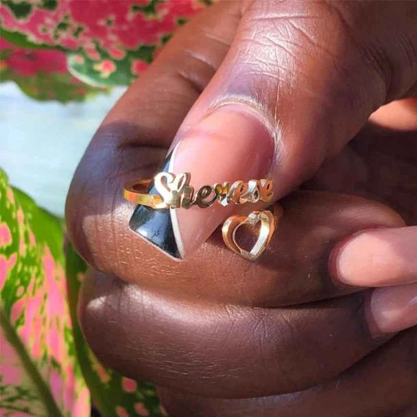 Adjustable Rose Heart Name Ring - Spiral Style