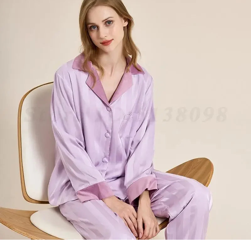 Striped Long Sleeve Pajama Set - SHOPPERS' CASTLE