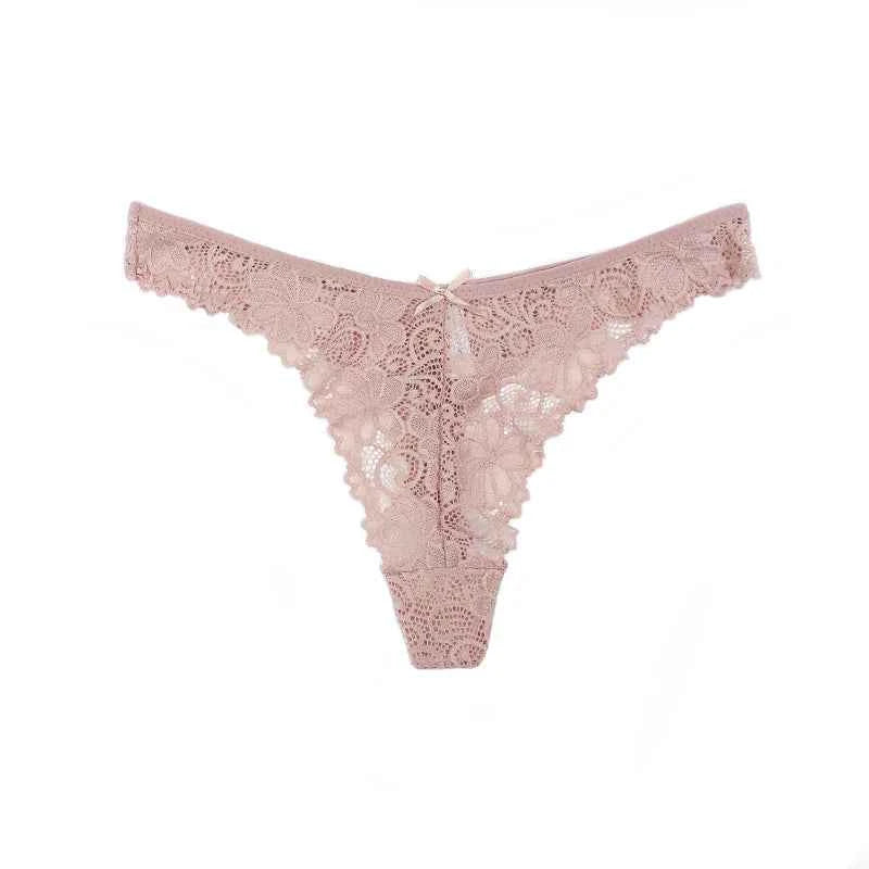 Sheer Floral Lace Thong - Elegant Low-Waist G-String