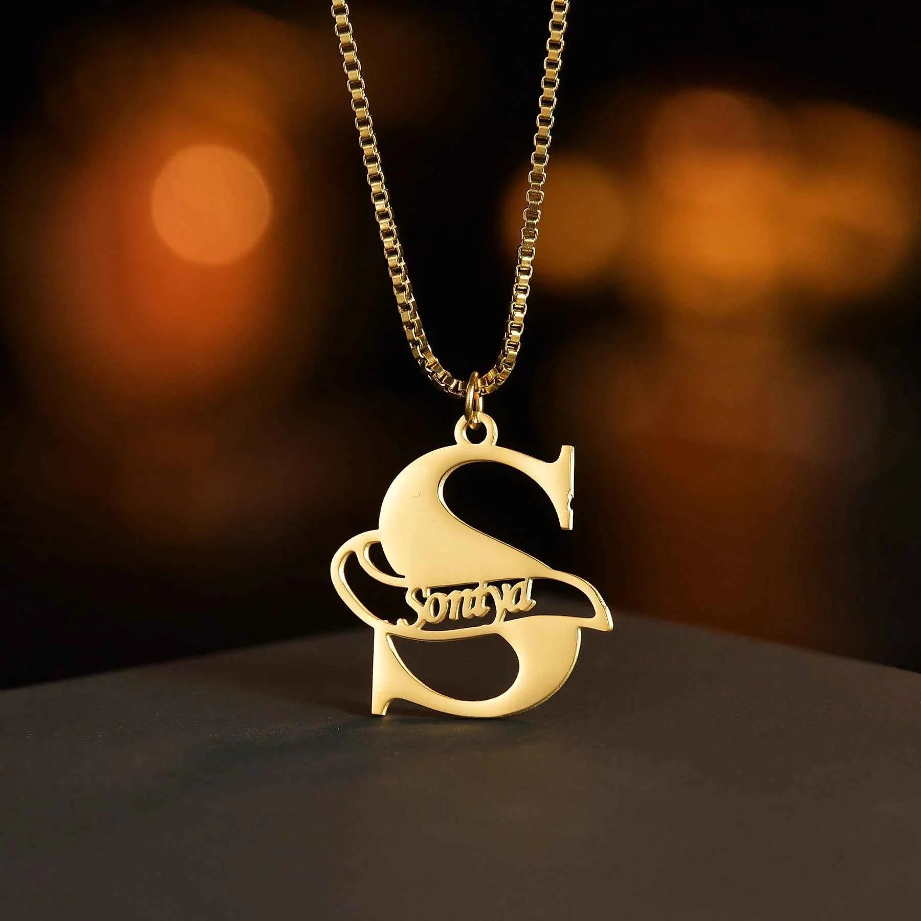 Personalized Big Letter Name Butterfly Pendant Choker - Link Chain