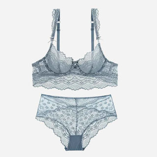 Hot Sexy Transparent Lace Hollow-Out Embroidery Bra Set - Plus Size