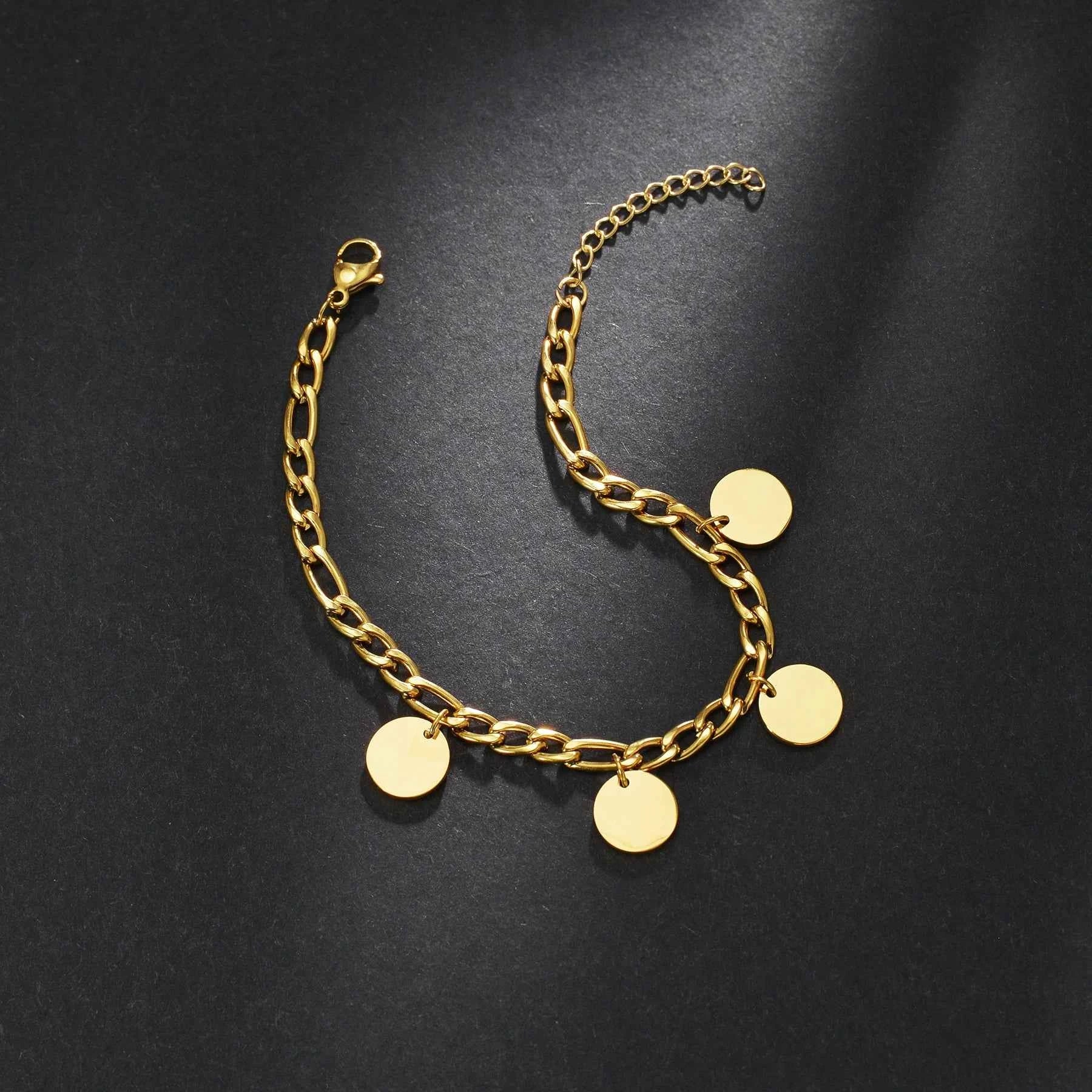 Engraved Name Thick Figaro Chain Bracelet - Stainless Steel