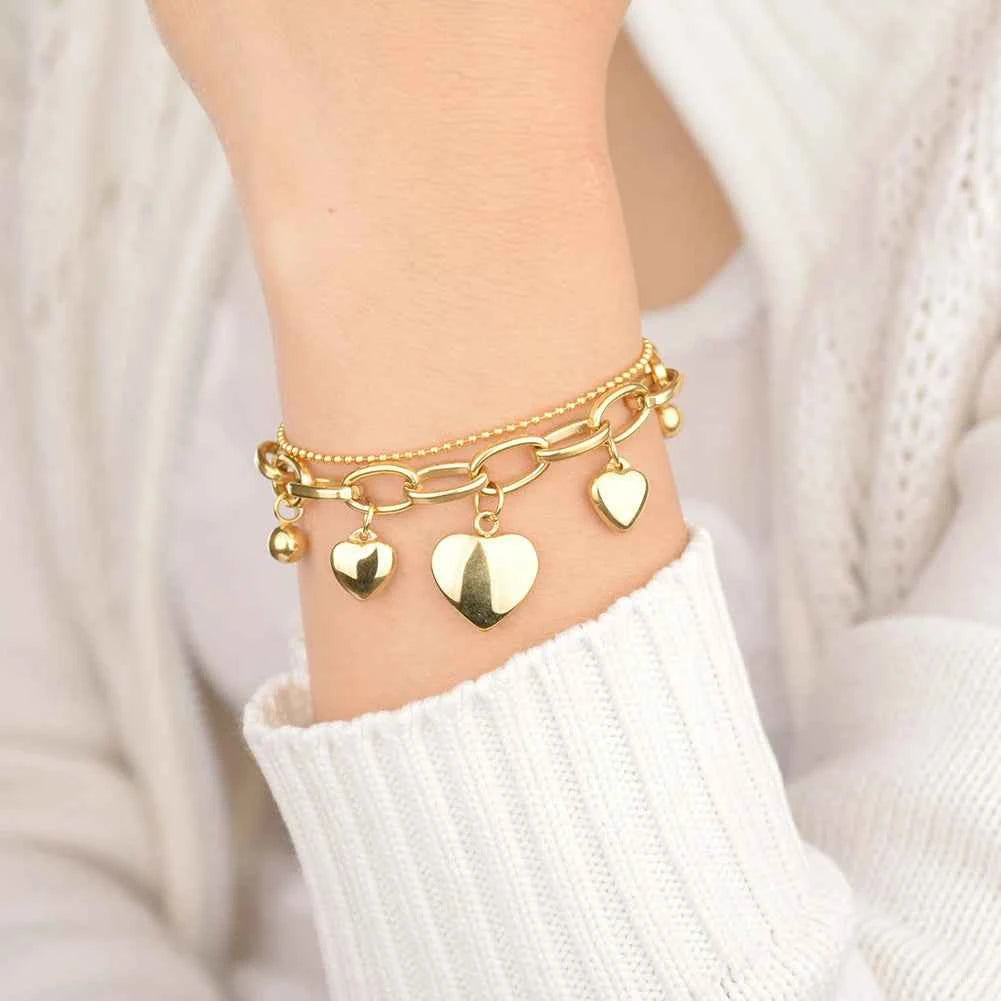 Engrave Name Heart Link Chain Bracelet - Stainless Steel