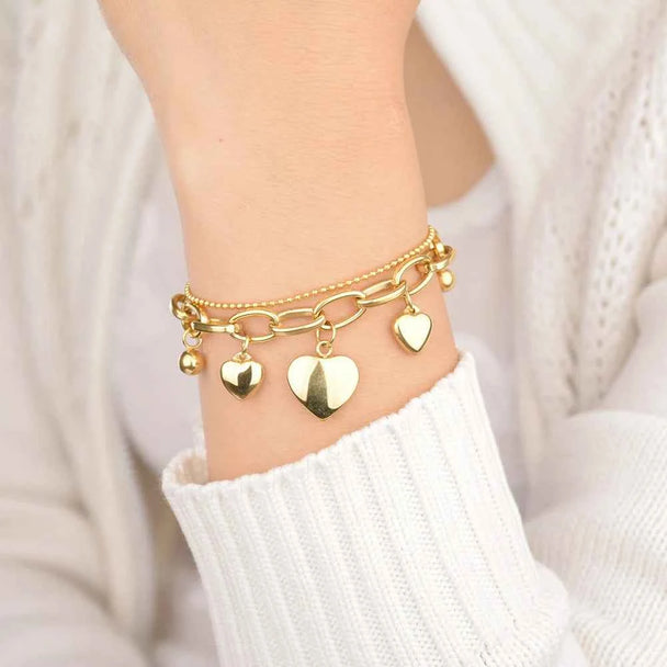 Engrave Name Heart Link Chain Bracelet - Stainless Steel