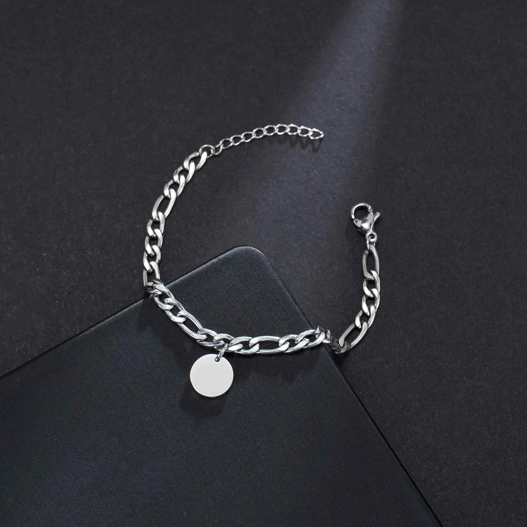 Engraved Name Thick Figaro Chain Bracelet - Stainless Steel