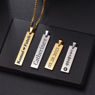 Engrave Name Rectangle Bar Necklace - Link Chain Pendant - SHOPPERS' CASTLE