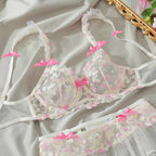 4-Piece Ultra-Thin Lace Floral Embroidery Set with Garter & Leg Straps