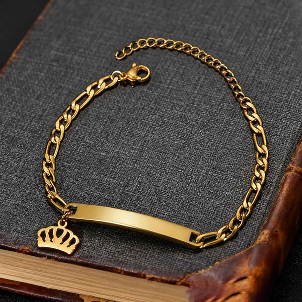 Engrave Name Heart Figaro Chain Bracelet - Adjustable