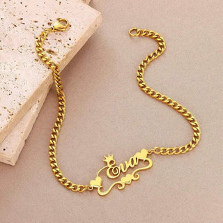 Custom Name Cuban Chain Heart Ribbon Bracelet - Handmade