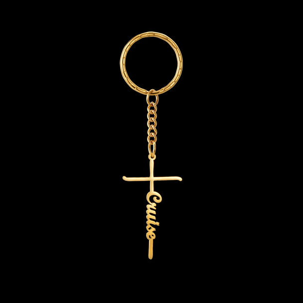 Custom Name Cross Keychain - Nameplate Charm - SHOPPERS' CASTLE