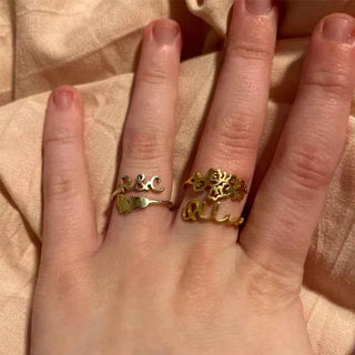 Custom Birth Flower Name Ring - Adjustable