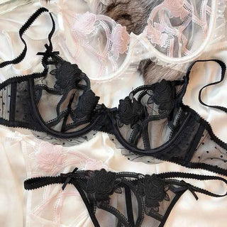 Ultra-Thin Lace Flowers Embroidery Bra & G-String Set