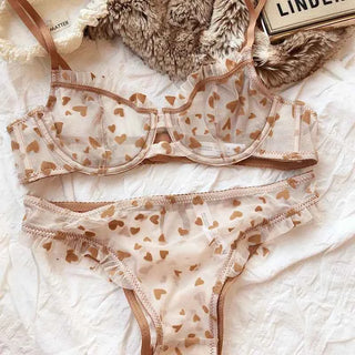 Ultra-Thin Transparent Push-Up Bra & Thong Set with Hearts