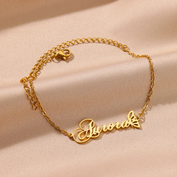 Custom Name Cuban Chain Heart Ribbon Bracelet - Handmade - SHOPPERS' CASTLE