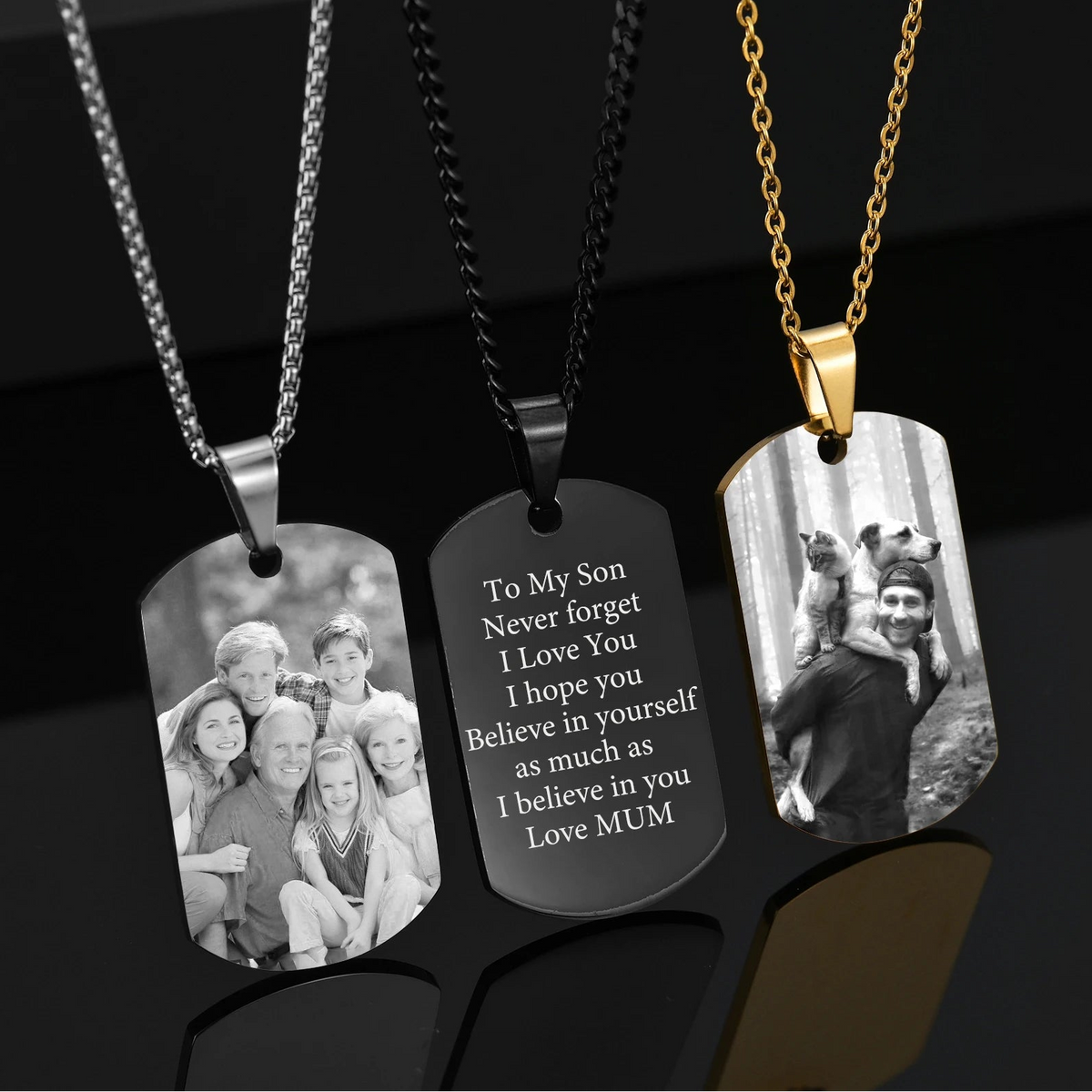 Custom Square Pendant Necklace - Engravable Text & Picture Design - SHOPPERS' CASTLE