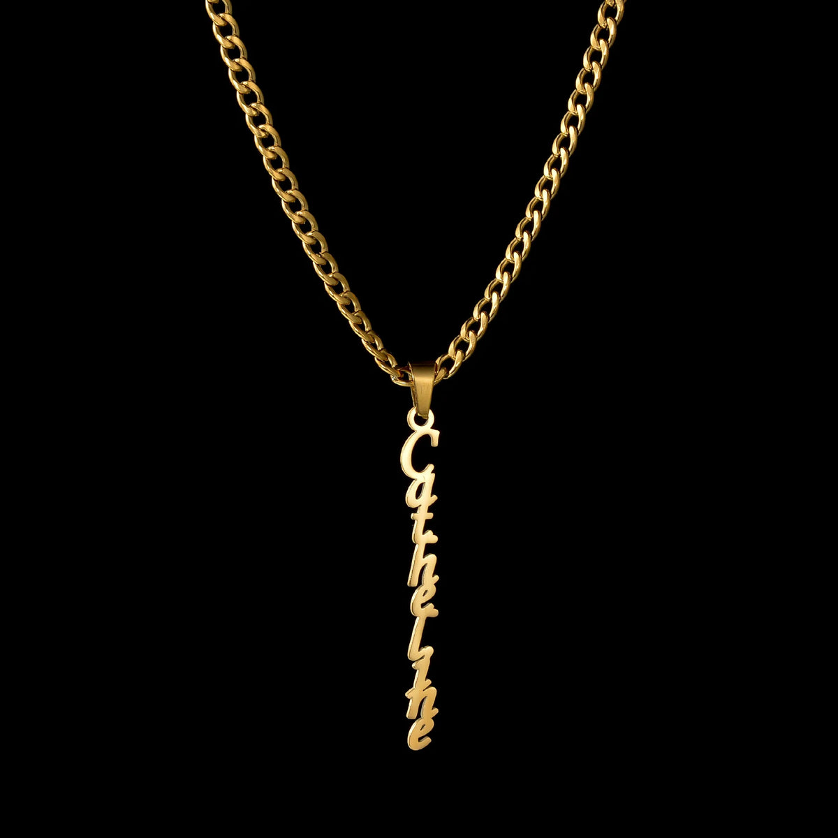 Personalized Vertical Name Necklace - Thick Chain Pendant - SHOPPERS' CASTLE