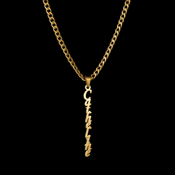 Personalized Vertical Name Necklace - Thick Chain Pendant - SHOPPERS' CASTLE