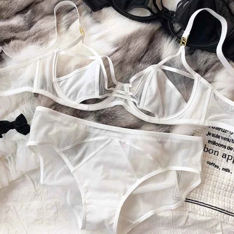 Hollow Ultra-Thin Breathable Push-Up Bra Set - Plus Size 95CD