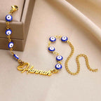 Custom Name Blue Devil's Eye Chain Bracelet - Handmade