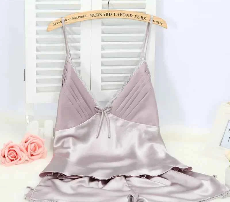 Lace Trim Suspender Pajama Set - SHOPPERS' CASTLE