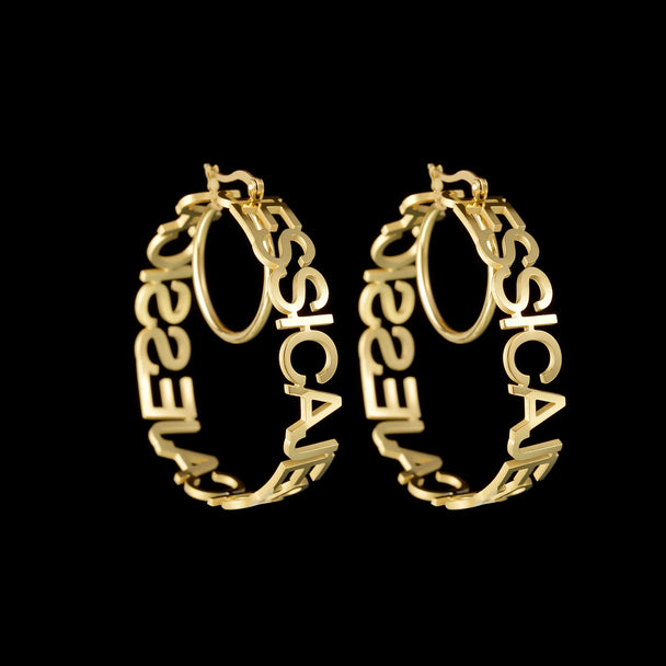 Custom Name 50mm Hoop Earrings - Hollow Letters - SHOPPERS' CASTLE