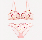 See-Through Flowers Embroidery Bra Set - Plus Size - SHOPPERS' CASTLE