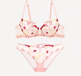 See-Through Flowers Embroidery Bra Set - Plus Size - SHOPPERS' CASTLE