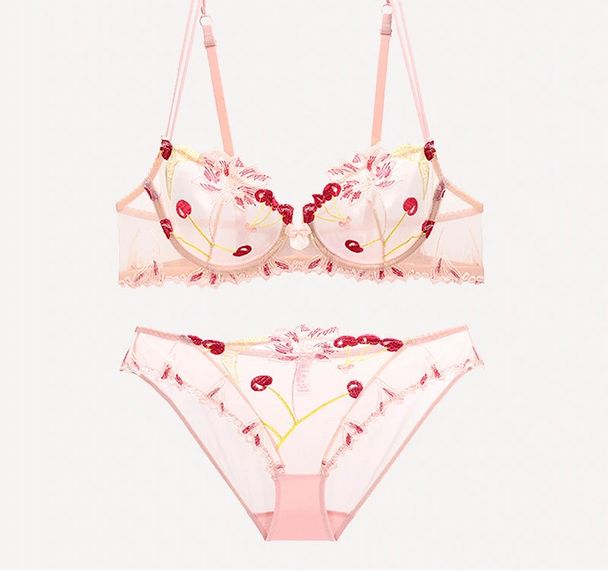 See-Through Flowers Embroidery Bra Set - Plus Size - SHOPPERS' CASTLE