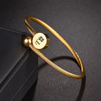 Engrave Name Date Wire Bracelet - Heart & Star Open Bangle - SHOPPERS' CASTLE