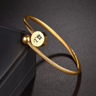 Engrave Name Date Wire Bracelet - Heart & Star Open Bangle - SHOPPERS' CASTLE