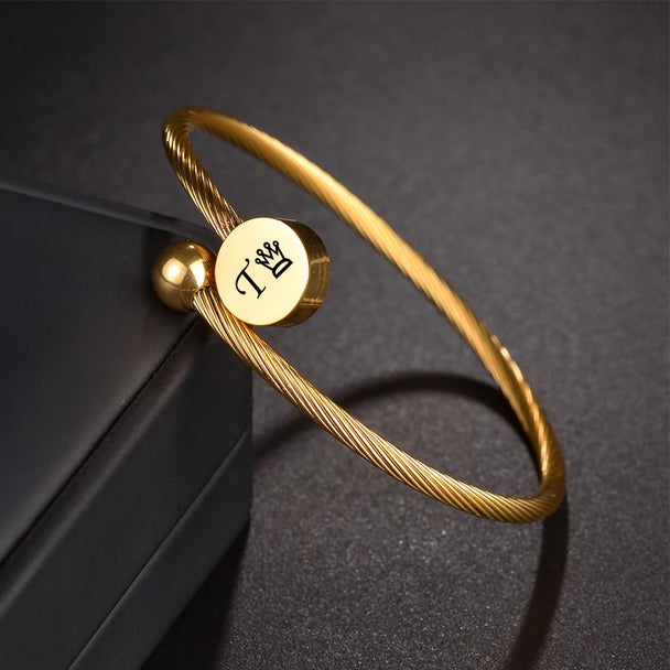 Engrave Name Date Wire Bracelet - Heart & Star Open Bangle - SHOPPERS' CASTLE