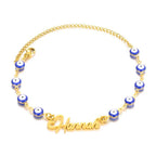 Custom Name Blue Devil's Eye Chain Bracelet - Handmade