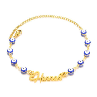 Custom Name Blue Devil's Eye Chain Bracelet - Handmade