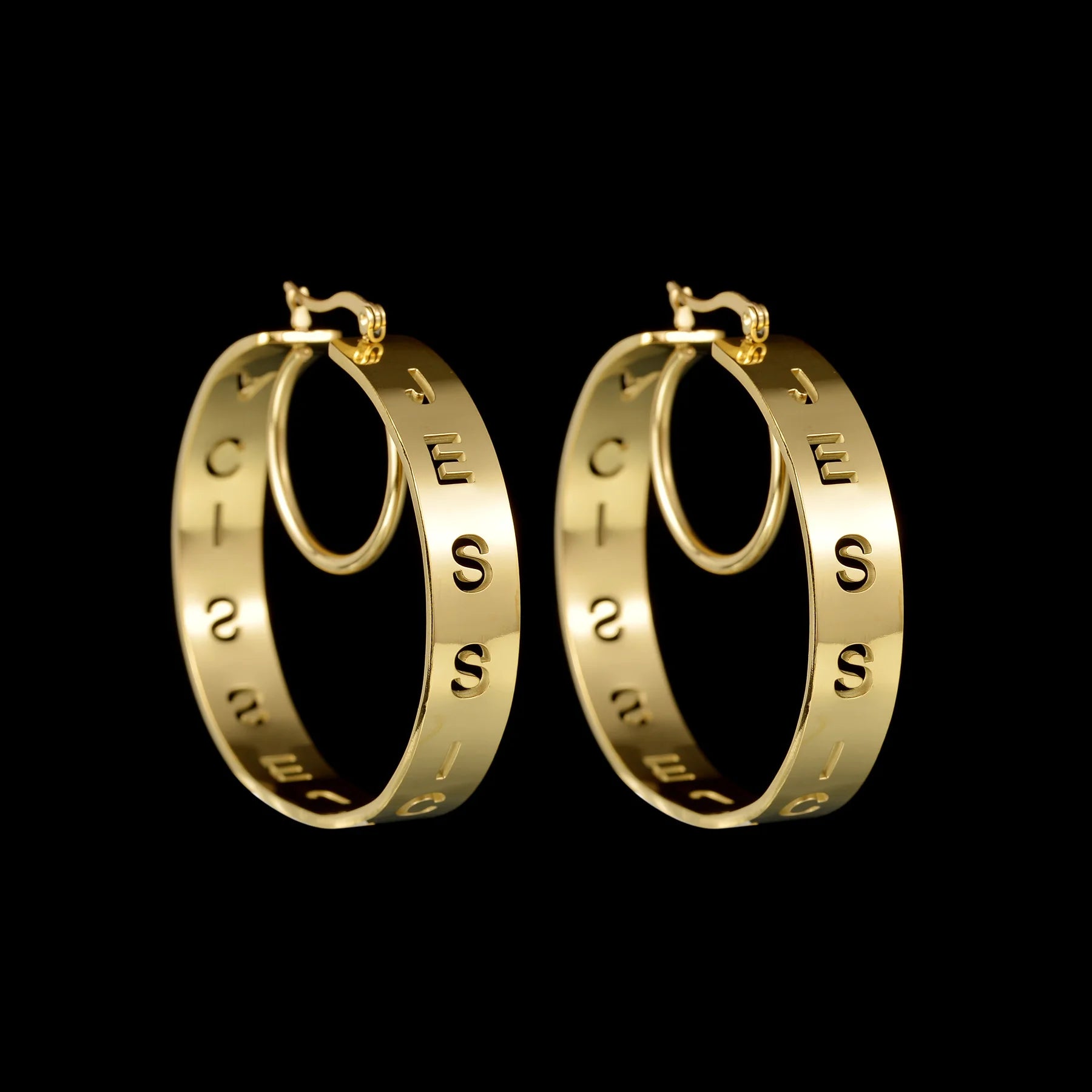 Custom Name 50mm Hoop Earrings - Hollow Letters - SHOPPERS' CASTLE