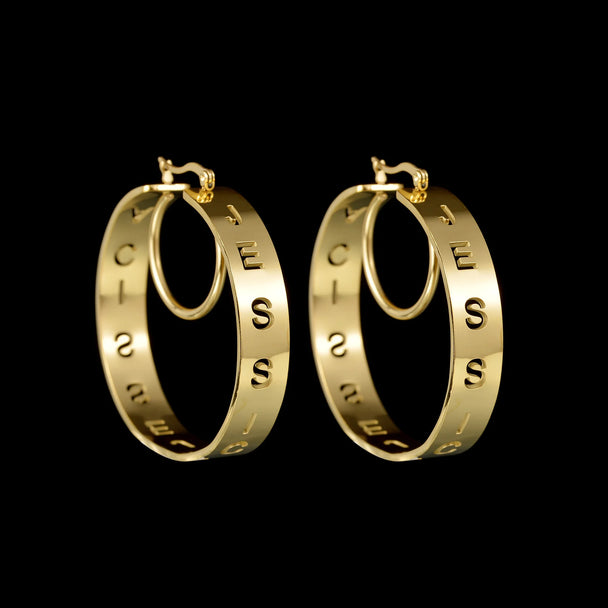Custom Name 50mm Hoop Earrings - Hollow Letters - SHOPPERS' CASTLE