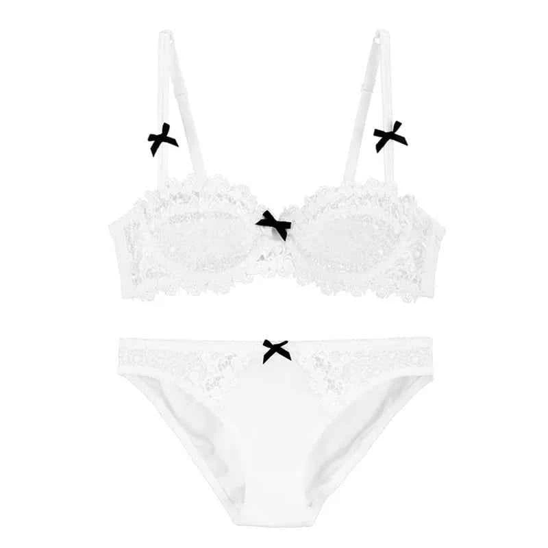 Ultra-Thin Half-Cup Transparent Lace Bra Set