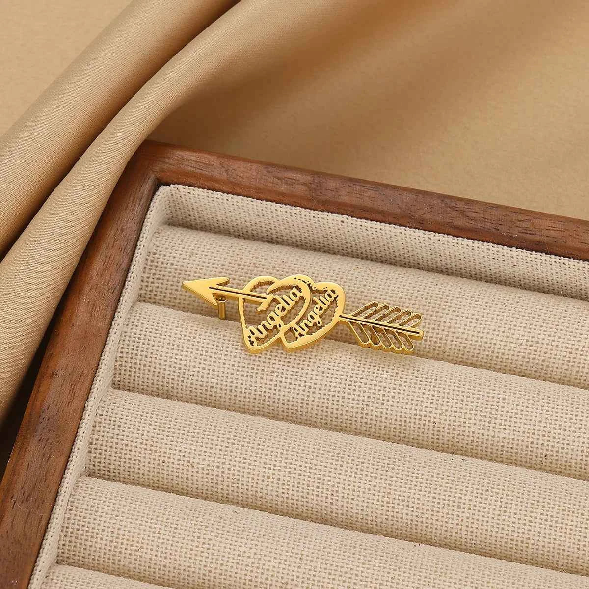 Custom Arrow Piercing Heart Name Brooch - Engagement Party