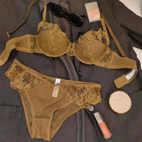 Delicate French Lace Bra Set - Breathable Half-Cup Design