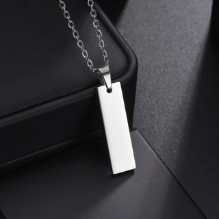 Engrave Name Rectangle Bar Necklace - Link Chain Pendant - SHOPPERS' CASTLE