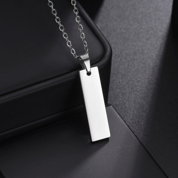 Engrave Name Rectangle Bar Necklace - Link Chain Pendant - SHOPPERS' CASTLE