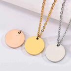 Custom Name Engrave Pattern Coin Circle Pendant Necklace - Chain