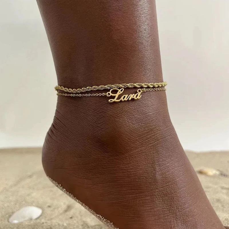 Personalized Name Anklet - 2 Layer 18cm Leg Chain - SHOPPERS' CASTLE