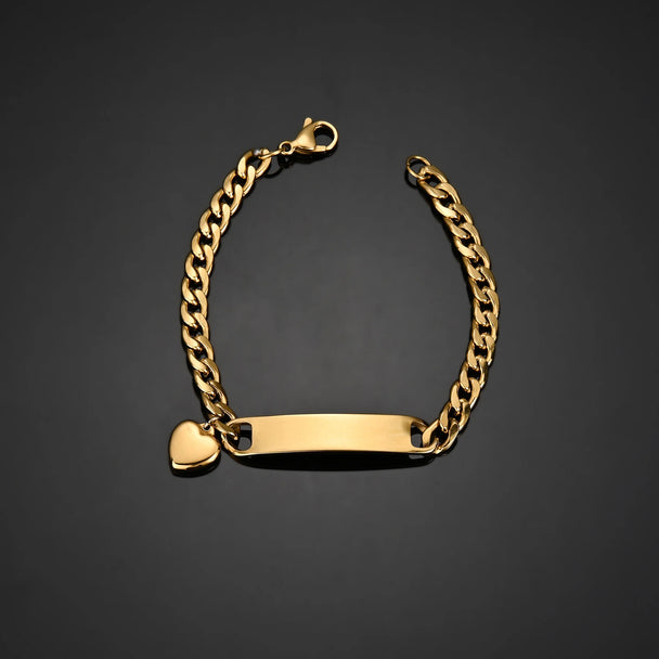 Engrave Name Cross Heart Bracelet - Adjustable Cuban Chain - SHOPPERS' CASTLE